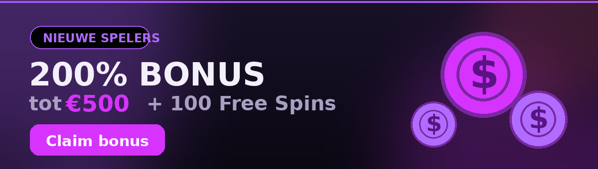 200% welkomstbonus tot 500 euro plus 100 free spins